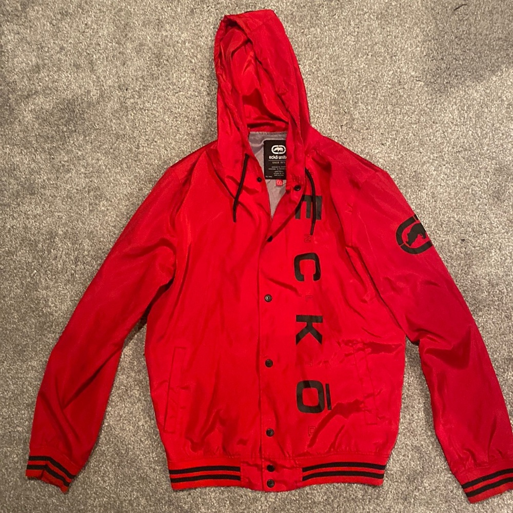 Men’s Ecko Unltd Red Hooded Polyster Shell Jacket- Small - Like New